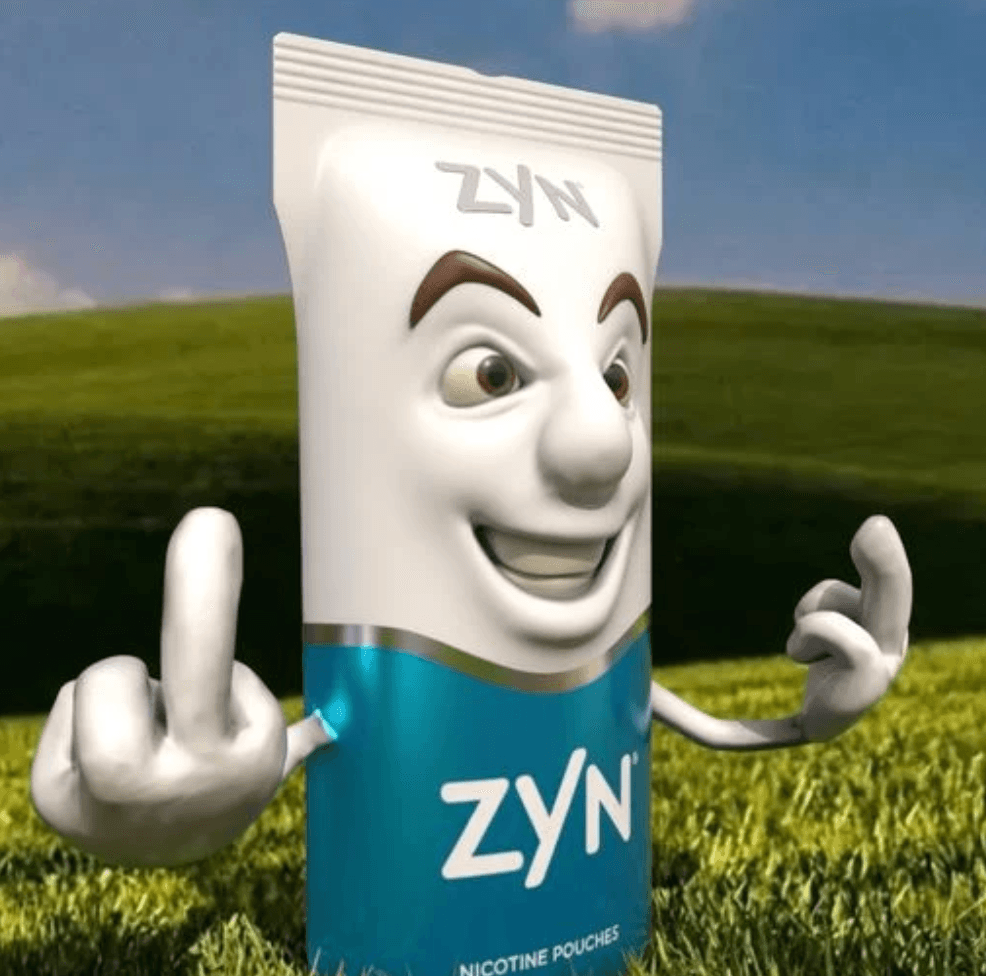 ZYN chad mascot flipping off